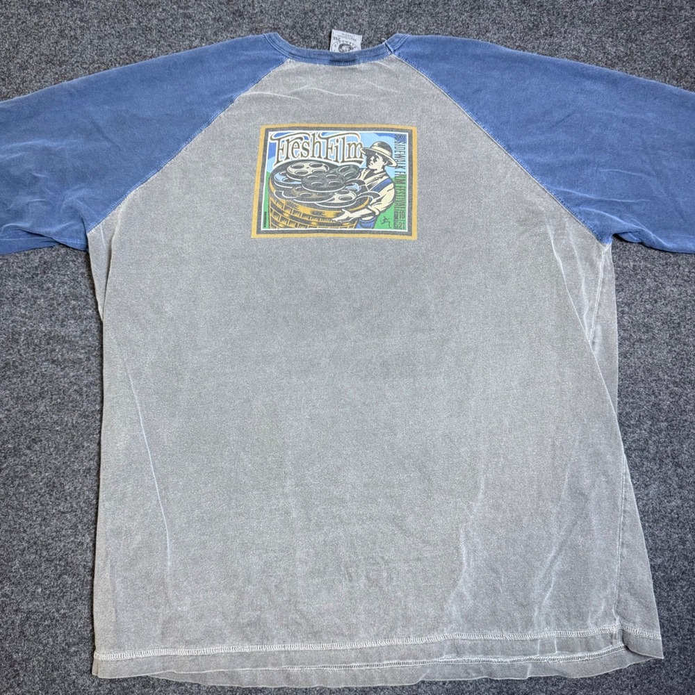 Authentic Pigment Raglan Shirt Mens 2XL Grey Blue Sidewalk Film Festival 2003